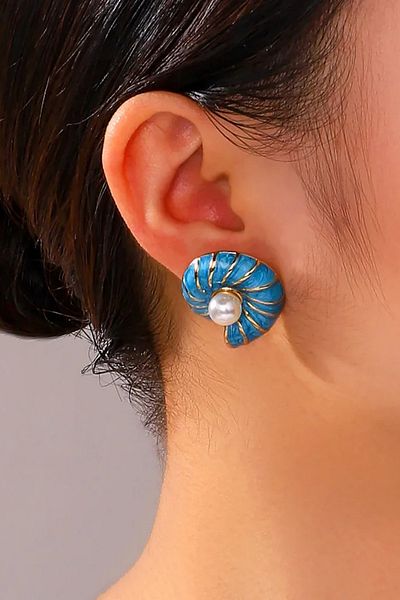 Glaren Seashell Design Blue Enamel Women's Earrings