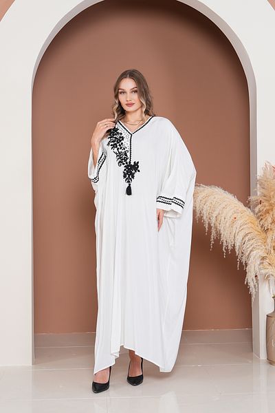EMY TEKSTİL Embroidered Plus Size Viscose Long Dress White
