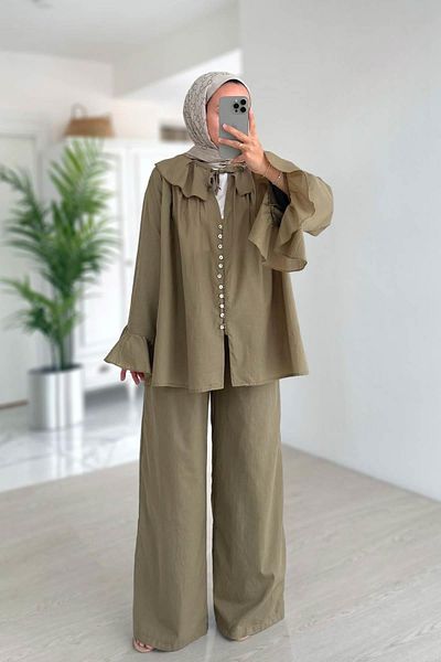 Ka Hijab Baby Collar Lined Suit - Khaki