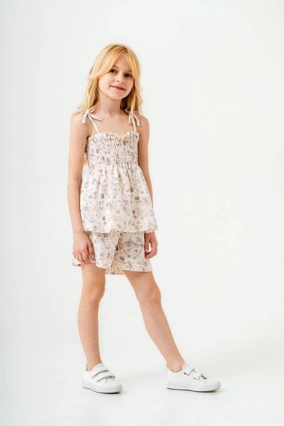 My Hanne Flower Patterned Thin Strap Girl's Suit 3818
