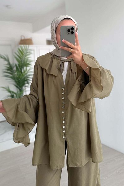 Ka Hijab Baby Collar Lined Suit - Khaki