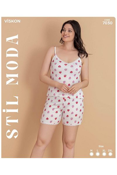 Stil Moda Strawberry Themed White Shorts Pajamas Bottom Top 7030