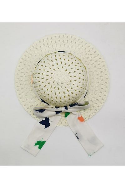 By Piera Girl's Fabric Bow Straw Hat 8808