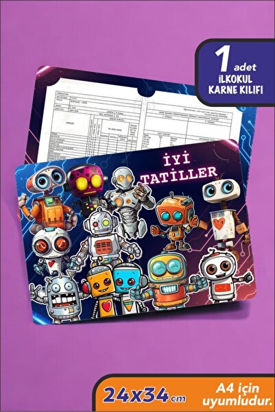 İstisna 1 Adet Robotlar Temalı Ilkokul A4 Karne Kılıfı Karne Süsleme 24x34
