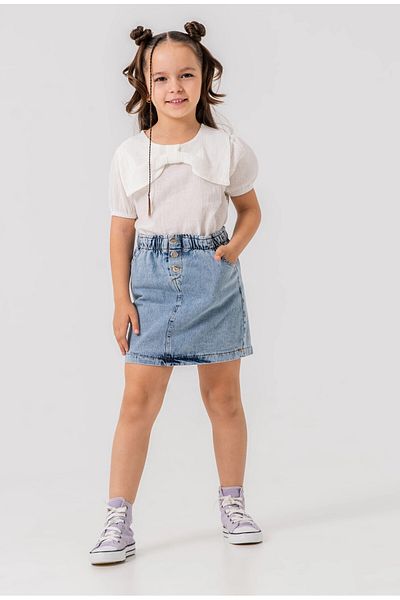 My Hanne Girl's Suit with Collar and Denim Skirt