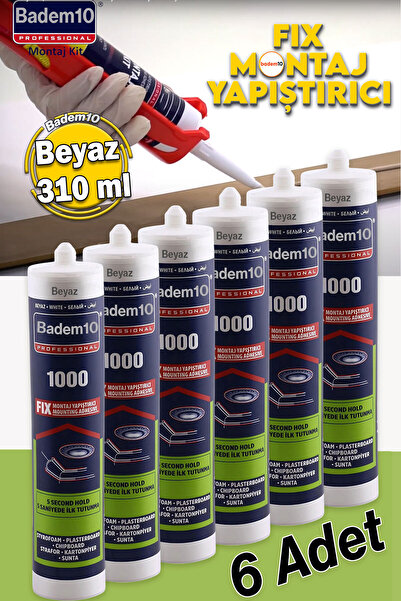 Badem10 (6 ADET) Güçlü Montaj Yapıştırıcısı 310 ml Mutfak Banyo Dolap Beton Fayans Mermer Korniş Sıvı Çivi