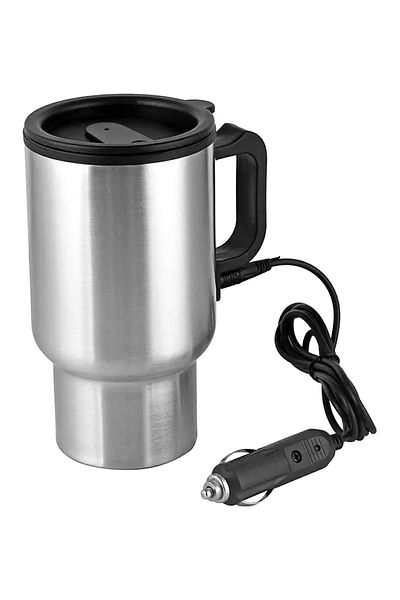 zola Cană electrică încălzitoare pentru mașină, 12 V, 400 ml, oțel inoxidabil/plastic, 16x8,5 cm, argintie