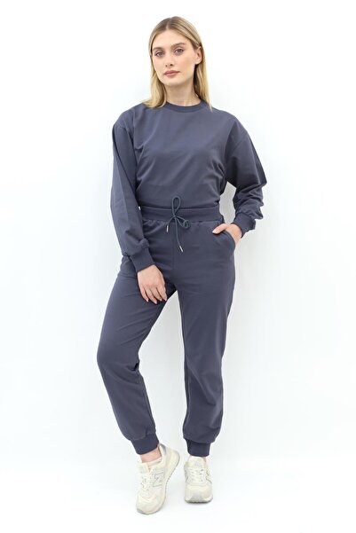 Mahhar Paçası Lastikli İki İplik Pantolon - Füme