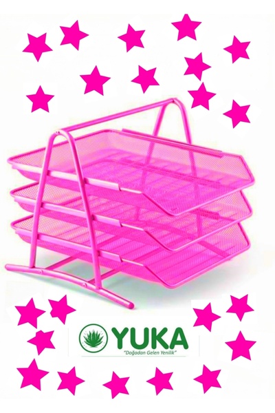 Yuka PEMBE Evrak Rafı Pratik Masa Üstü Düzenleyici 3 lü raf