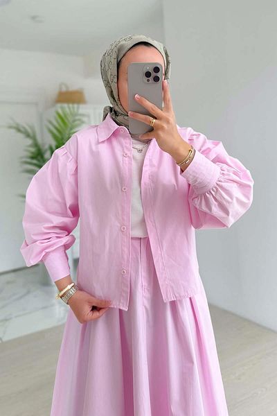 Ka Hijab Poplin Skirt Suit - Pink