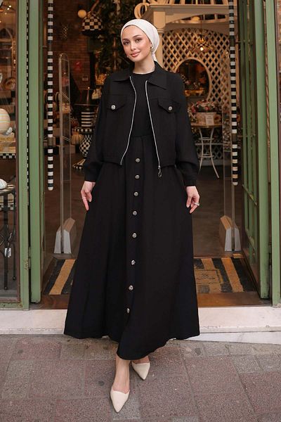 benguen Φόρεμα Gilet με τζάκετ μαύρο 4842