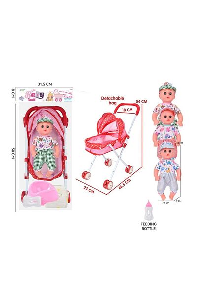 rexa Musical Iron Baby Stroller With Baby Boy And Other Accessories