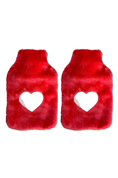 Bosphorus Warm Water Bag 2 Pcs, Plush Heart, Pink Thermofor 26X17X2Cm 1 Liter