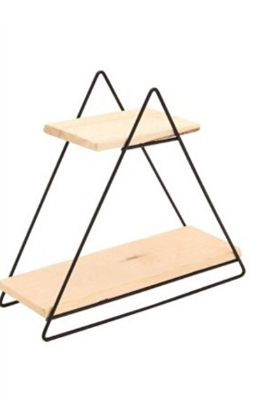 Genel Markalar Şık Tasarımlı 2 Katlı Ahşap Detaylı Üçgen Metal Banyo ve Mutfak Rafı Dekoratif Düzenleyici