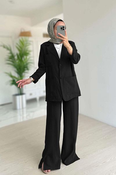 Ka Hijab Padded Jacket Set - Black