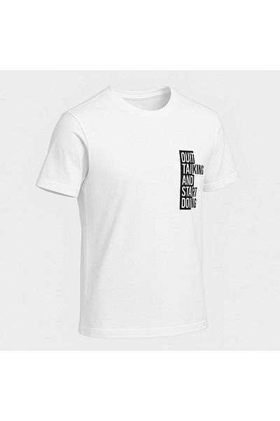 trender Tricou alb pentru bărbați cu imprimeu Quit Talking