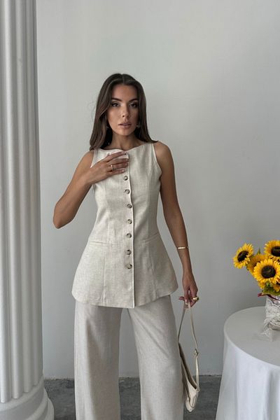 KAZAK Linen Vest - Pants Suit - Stone