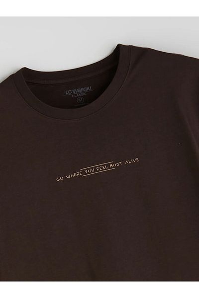 LC Waikiki Мъжка тениска LCWAIKIKI Classic Black с кръгло деколте и щампа от пениран памук