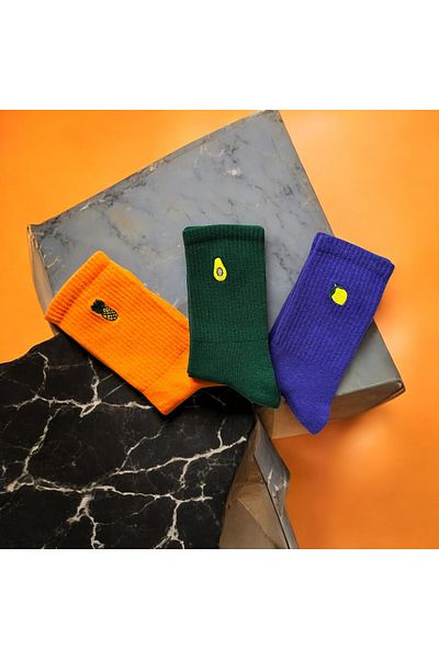 MODA Set of 7 Chicken Feet and Fruit Embroidered Mixed Color Socks