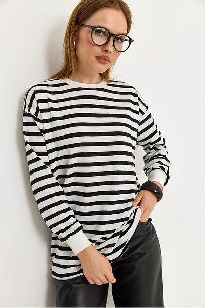 Raneel Kazançlı Alışveriş Striped Oversize Tunic Black White