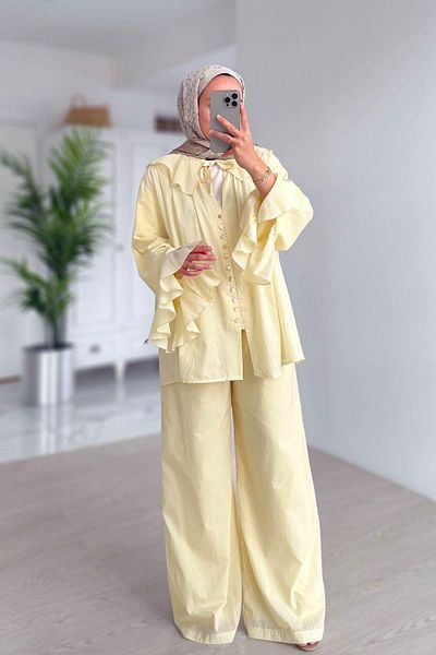 Ka Hijab Baby Collar Lined Suit - Yellow