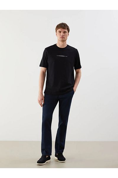 LC Waikiki Мъжка тениска LCWAIKIKI Classic Black с кръгло деколте и щампа от пениран памук