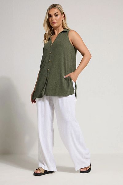 Stil Diva Plus Size V Neck Zero Sleeve Button Front Stretch Shirt 322691