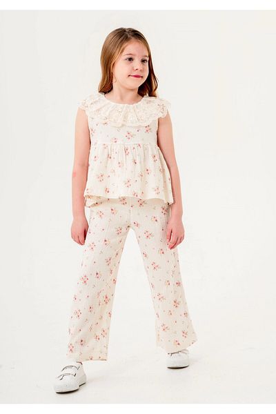 My Hanne Girl's Muslin Suit with Lace Collar