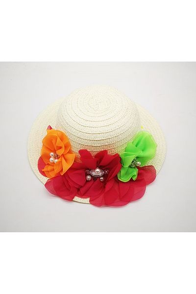 By Piera Girl's Floral Pearl Straw Hat 8811