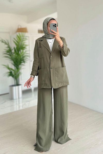Ka Hijab Padded Jacket Set - Khaki
