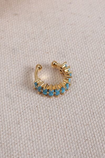 Süspüs Accessories Turquoise Stone Single Compression Gold Color Horseshoe