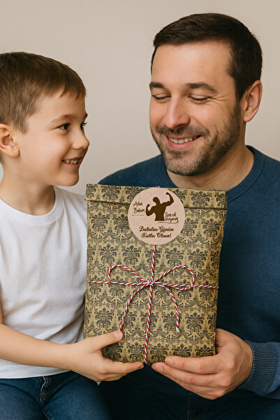 Dekals 1 Adet DAMASK Desen Babalar Günü Hediye Paketi Seti Gömlek, Sweat vs. uygun (Paket+ip+ etiket-8cm)