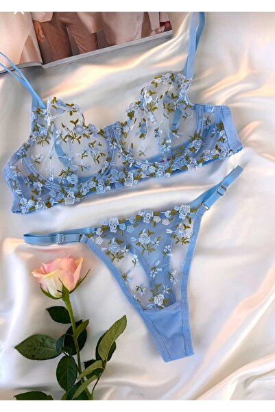 ARONA Çıtır Çiçek Desenli Dantelli İç Çamaşırı Takımı Sütyen Tanga Set