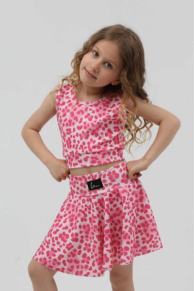 KİDSPİTİRCİK Girl's Pink Straped Crop Badi, Short Skirt Suit