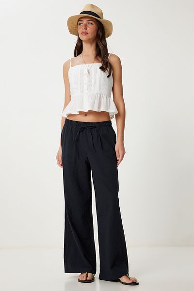 Lovelyİstanbul Wide Leg Linen Trousers Black Lub0117