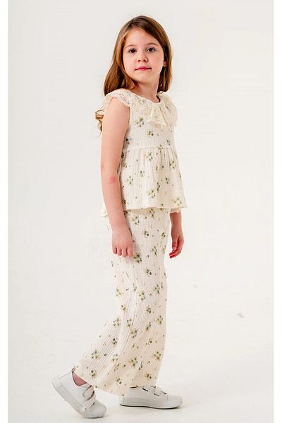My Hanne Girl's Muslin Suit with Lace Collar
