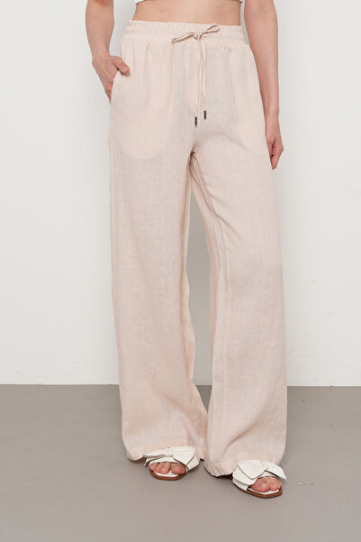 Orfeo Negro Women's 100% Linen Bolted Legs Solid Color Pants