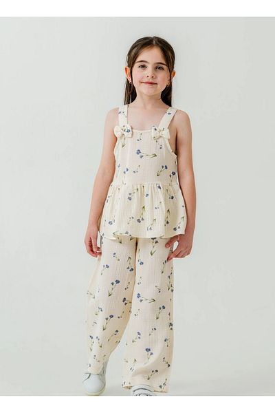 My Hanne Flower Patterned Girl's Muslin Set 3817