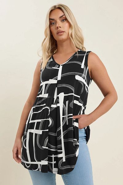 Stil Diva Plus Size V-Neck Zero Sleeve Pleated Patterned Lycra Blouse 304105