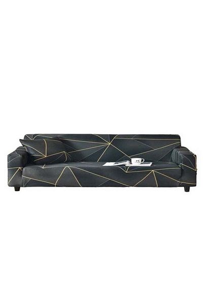 huitich Three Seat Elastic Printed Sofa Cover Black 190x230 cm