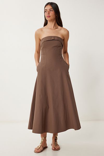 Lovelyİstanbul Rochie Midi Popin fără bretele MARO LFK0009