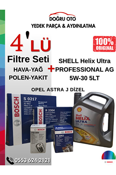Bosch Opel Astra J 1.6 Dizel Periyodik Bakım Filtre Seti + Shell 5W30 5LT Yağ...