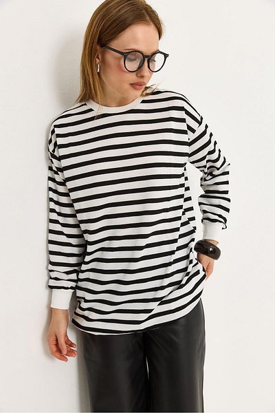 Raneel Kazançlı Alışveriş Striped Oversize Tunic Black White