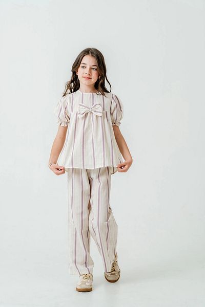 My Hanne Girls' Striped Suit with Ribbons 3837