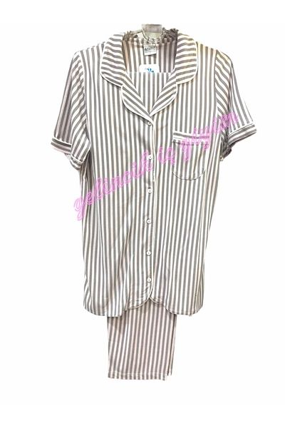 Nena -24653-Women's Front Open Striped Pajama Set-