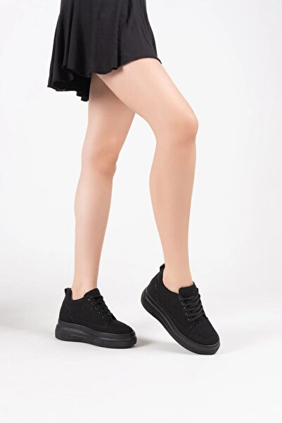 courtaran KISA BOYLU HANIMLARA ÖZEL GİZLİ TOPUKLU SNEAKER KETEN AYAKKABI SİYA...