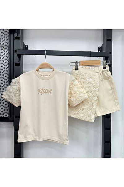 Kidmark Çocuk Modası Girl's 3D Rose Motif Summer Set