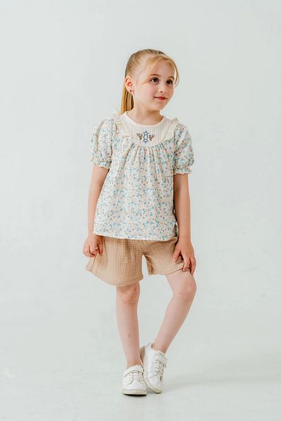 My Hanne Flower Embroidered Shorts Baby Girl Muslin Set 3814
