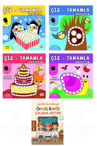 0-6 Yaş Yayınları Draw Complete Paste Series 4 Book Set and Study Notebook wi...