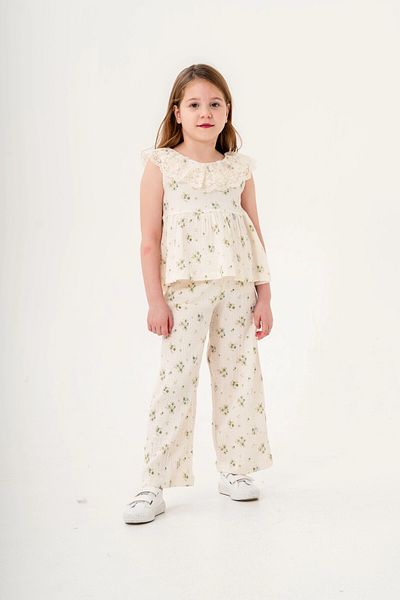 My Hanne Girl's Muslin Suit with Lace Collar